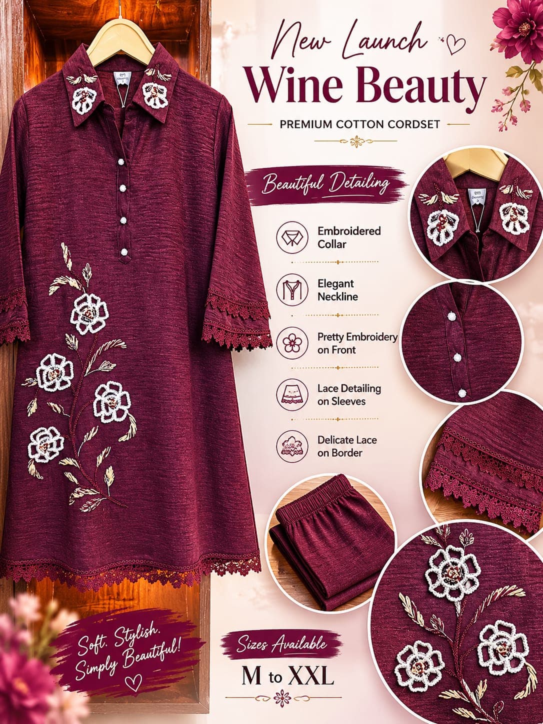 Premium Textured Embroidered CordSet with Lace Detailing